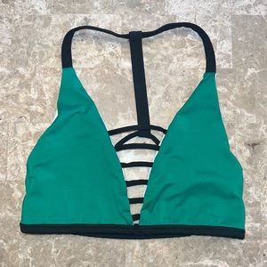 Green Strappy V-Neck Sports Bra